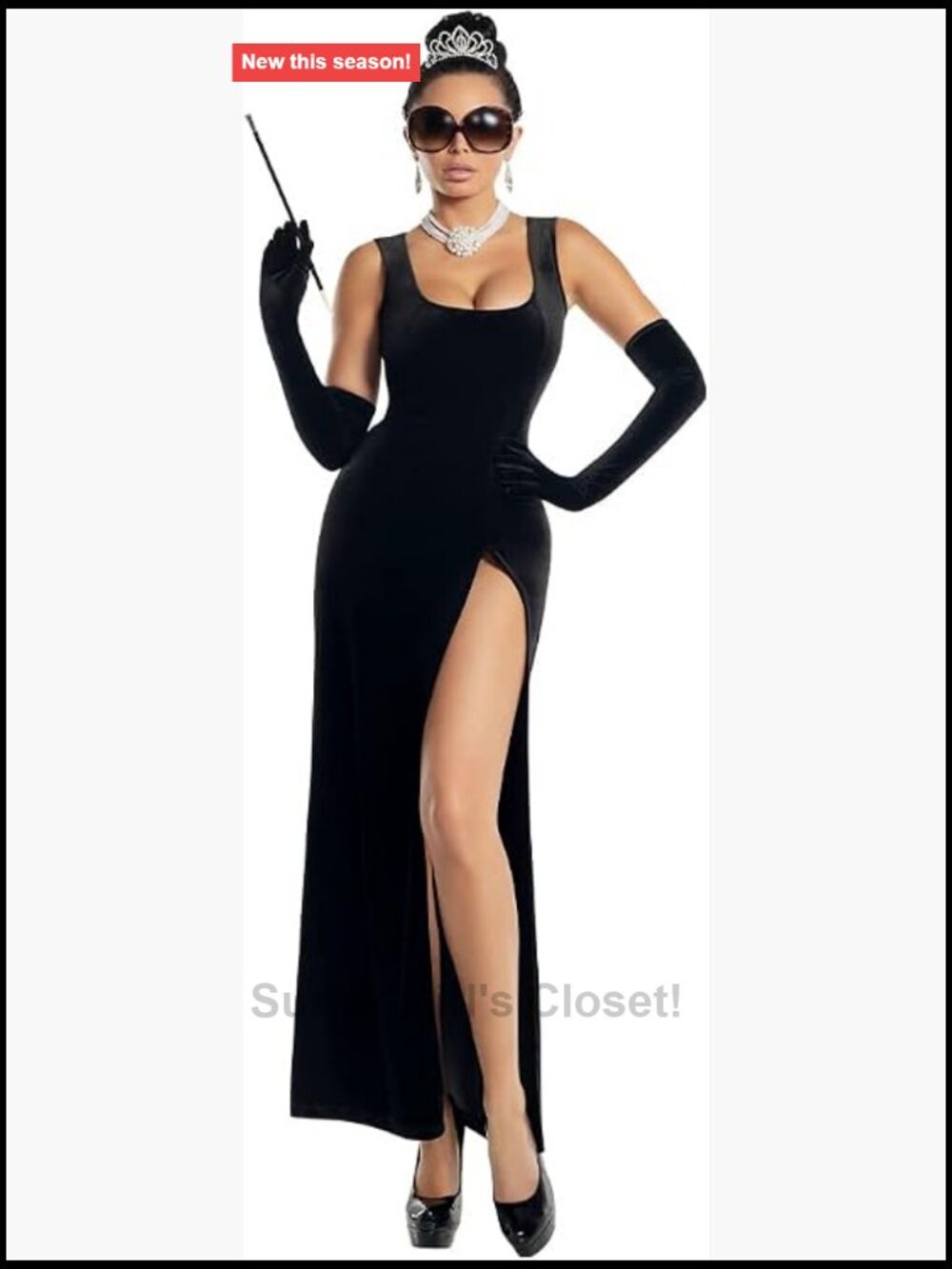 Black Velvet Bodycon Dress with Built-in Teddy, Tiara & Accessories - Halloween